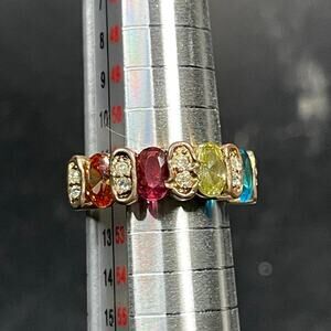 Multicolored Gold Tone Birthstone Ring Oval Cut Gems Sz 6 Unsigned